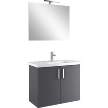 Kale Noah Antrasit 80 cm Kapaklı Alt Dolap, Lavabo ve Ayna Takımı