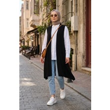 Sefa Merve Büyük Beden Dar Kesim Incecik Penye Cotton Uzun Yelek 8768-01 Siyah