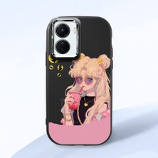 HONTINGA Vivo Y02S ile Uyumlu Kılıfı Kamera Korumalı Düşüme Önleyici Basitlik Siyah Yumuşak Silikon Telefon Kılıfı Güzel Kız Desenli K4-0045