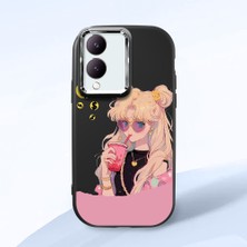 HONTINGA Vivo Y28 ile Uyumlu Kılıfı Kamera Korumalı Düşüme Önleyici Basitlik Siyah Yumuşak Silikon Telefon Kılıfı Güzel Kız Desenli K4-0045
