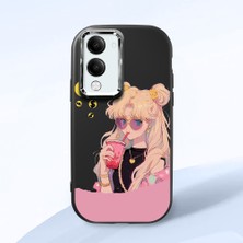 HONTINGA Vivo Y04 ile Uyumlu Kılıfı Kamera Korumalı Düşüme Önleyici Basitlik Siyah Yumuşak Silikon Telefon Kılıfı Güzel Kız Desenli K4-0045