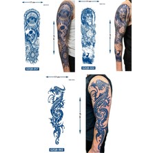 Airbrush Tattoo Tam Kol Kaplama 3 Adet Birden Yarı Kalıcı Geçici Dövme Aylık Set 6