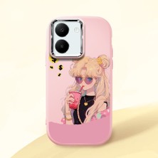 HONTINGA Vivo Y27 ile Uyumlu Kılıfı Kamera Korumalı Düşüme Önleyici Basitlik Pembe Yumuşak Silikon Telefon Kılıfı Güzel Kız Desenli K4-0045
