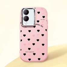 HONTINGA Vivo Y28 ile Uyumlu Kılıfı Kamera Korumalı Düşüme Önleyici Basitlik Pembe Yumuşak Silikon Telefon Kılıfı Kalp Desenli K4-0039