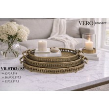 Vero Konsept Antik Gold 3 Lü Oval Ferforje Tepsi Seti VR-ST03 - Vintage Sunum ve Dekorasyon