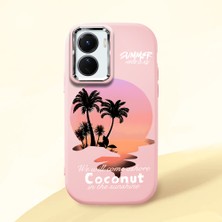 HONTINGA Vivo Y02S ile Uyumlu Kılıfı Kamera Korumalı Düşüme Önleyici Basitlik Pembe Yumuşak Silikon Telefon Kılıfı Manzara Desenli K4-0046