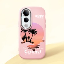 HONTINGA Vivo V50 Lite ile Uyumlu Kılıfı Kamera Korumalı Düşüme Önleyici Basitlik Pembe Yumuşak Silikon Telefon Kılıfı Manzara Desenli K4-0046