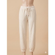 Premium Havlu Kumaş Jogger Eşofman Altı - Rahat Kesim Yüksek Bel Ekru Alt Giyim