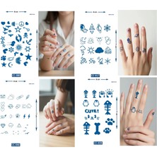 Airbrush Tattoo Neşeli Tarz 4 Adet Birden Yarı Kalıcı Minimal Parmak ve El Üstü Aylık Geçici Dövmeler
