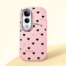 HONTINGA Vivo V50 Lite ile Uyumlu Kılıfı Kamera Korumalı Düşüme Önleyici Basitlik Pembe Yumuşak Silikon Telefon Kılıfı Kalp Desenli K4-0039