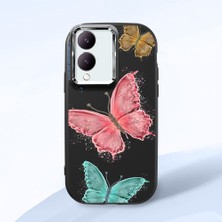 HONTINGA Vivo Y28 ile Uyumlu Kılıfı Kamera Korumalı Düşüme Önleyici Basitlik Siyah Yumuşak Silikon Telefon Kılıfı Kelebek Desenli K4-0042