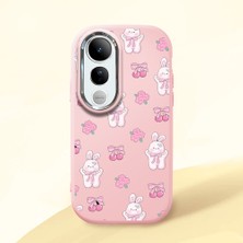 HONTINGA Vivo V50 Lite ile Uyumlu Kılıfı Kamera Korumalı Düşüme Önleyici Basitlik Pembe Yumuşak Silikon Telefon Kılıfı Köpek Desenli K4-0040