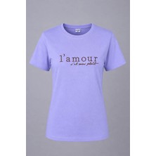Trender L'mour Yazılı O Yaka Lila Kadın T-Shirt 26YDT1000006