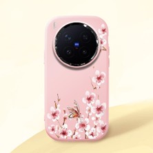 HONTINGA Vivo X300 Pro ile Uyumlu Kılıfı Kamera Korumalı Düşüme Önleyici Basitlik Pembe Yumuşak Silikon Telefon Kılıfı Dal Desenli K4-0044