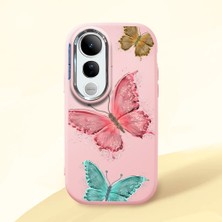 HONTINGA Vivo V50 Lite ile Uyumlu Kılıfı Kamera Korumalı Düşüme Önleyici Basitlik Pembe Yumuşak Silikon Telefon Kılıfı Kelebek Desenli K4-0042
