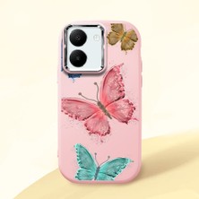 HONTINGA Vivo Y27 ile Uyumlu Kılıfı Kamera Korumalı Düşüme Önleyici Basitlik Pembe Yumuşak Silikon Telefon Kılıfı Kelebek Desenli K4-0042