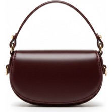 Bordo Mini Kadın El & Omuz Çantası – Retro Baguette Stil Şık Tasarım