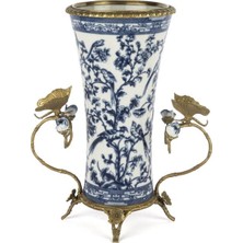 Mikasa Moor Mavi Bronz Kelebek Çiçek Vazo 30X17X36CM