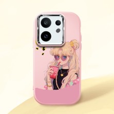 HONTINGA Vivo X200 Fe ile Uyumlu Kılıfı Kamera Korumalı Düşüme Önleyici Basitlik Pembe Yumuşak Silikon Telefon Kılıfı Güzel Kız Desenli K4-0045