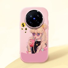 HONTINGA Vivo X200 Pro ile Uyumlu Kılıfı Kamera Korumalı Düşüme Önleyici Basitlik Pembe Yumuşak Silikon Telefon Kılıfı Güzel Kız Desenli K4-0045