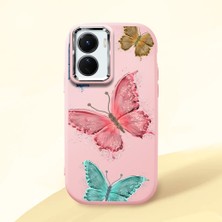 HONTINGA Vivo Y02S ile Uyumlu Kılıfı Kamera Korumalı Düşüme Önleyici Basitlik Pembe Yumuşak Silikon Telefon Kılıfı Kelebek Desenli K4-0042