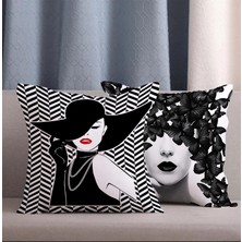 Alkan Homes 2li Kombin Pop Art Kızları Desenli Dijital Baskılı Kırlent Kılıfı