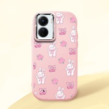 HONTINGA Vivo Y02S ile Uyumlu Kılıfı Kamera Korumalı Düşüme Önleyici Basitlik Pembe Yumuşak Silikon Telefon Kılıfı Köpek Desenli K4-0040