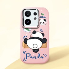 HONTINGA Vivo X200 Fe ile Uyumlu Kılıfı Kamera Korumalı Düşüme Önleyici Basitlik Pembe Yumuşak Silikon Telefon Kılıfı Panda Desenli K4-0037