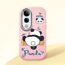 HONTINGA Vivo V50 Lite ile Uyumlu Kılıfı Kamera Korumalı Düşüme Önleyici Basitlik Pembe Yumuşak Silikon Telefon Kılıfı Panda Desenli K4-0037