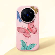HONTINGA Vivo X200 Pro ile Uyumlu Kılıfı Kamera Korumalı Düşüme Önleyici Basitlik Pembe Yumuşak Silikon Telefon Kılıfı Kelebek Desenli K4-0042