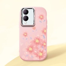 HONTINGA Vivo Y28 ile Uyumlu Kılıfı Kamera Korumalı Düşüme Önleyici Basitlik Pembe Yumuşak Silikon Telefon Kılıfı Çiçek Desenli K4-0041