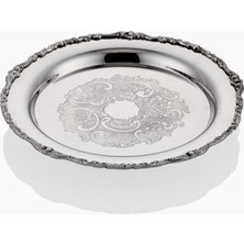 Lamedore Engrave Border Yuvarlak Gümüş Tepsi 25X25X2 cm Dekoratif Sunum ve Servis Tepsisi 1MG-6354