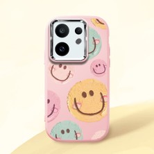 HONTINGA Vivo X200 Fe ile Uyumlu Kılıfı Kamera Korumalı Düşüme Önleyici Basitlik Pembe Yumuşak Silikon Telefon Kılıfı Gülümseme Desenli K4-0043