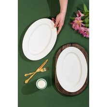 Porsima 4456 Burçak Porselen Kayık Tabak Seti - Oval Kahvaltılık Sunumluk Seti 30CM