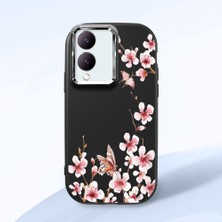 HONTINGA Vivo Y28 ile Uyumlu Kılıfı Kamera Korumalı Düşüme Önleyici Basitlik Siyah Yumuşak Silikon Telefon Kılıfı Dal Desenli K4-0044