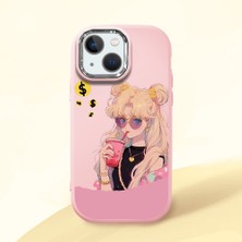 HONTINGA iPhone 13 Mini ile Uyumlu Kılıfı Kamera Korumalı Düşüme Önleyici Basitlik Pembe Yumuşak Silikon Telefon Kılıfı Güzel Kız Desenli K4-0045