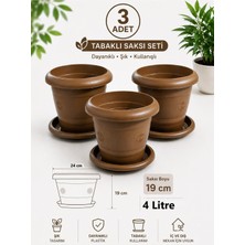 Güzelyüz Avm 3 Adet Klasik Antik Saksı | Tabaklı Saksı Seti 4 Litre Kahverengi 243X191MM No:3