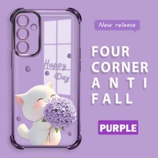 HONTINGA Samsung Galaxy A15 ile Uyumlu Şeffaf Kılıfı Düşüme Önleyici Basitlik Anti Düşme Kamera Korumali Kedi Desen Yumuşak Silikon Telefon Kılıfı Kadın ve Erkek Için Uygundur K3-0041