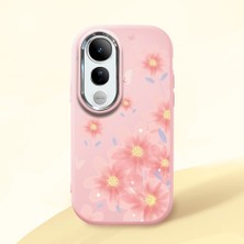 HONTINGA Vivo V50 Lite ile Uyumlu Kılıfı Kamera Korumalı Düşüme Önleyici Basitlik Pembe Yumuşak Silikon Telefon Kılıfı Çiçek Desenli K4-0041