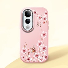 HONTINGA Vivo V50 Lite ile Uyumlu Kılıfı Kamera Korumalı Düşüme Önleyici Basitlik Pembe Yumuşak Silikon Telefon Kılıfı Dal Desenli K4-0044