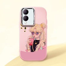HONTINGA Vivo Y28 ile Uyumlu Kılıfı Kamera Korumalı Düşüme Önleyici Basitlik Pembe Yumuşak Silikon Telefon Kılıfı Güzel Kız Desenli K4-0045