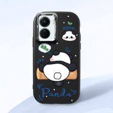 HONTINGA Vivo Y02S ile Uyumlu Kılıfı Kamera Korumalı Düşüme Önleyici Basitlik Siyah Yumuşak Silikon Telefon Kılıfı Panda Desenli K4-0037