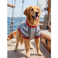 Kemique Yacht Club Marin Çizgili  Orta ve Büyük Irk Köpek Tişörtü | Lacivert Kırmızı Yazlık Köpek Kıyafeti