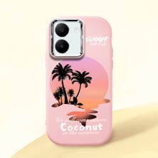 HONTINGA Vivo Y27 ile Uyumlu Kılıfı Kamera Korumalı Düşüme Önleyici Basitlik Pembe Yumuşak Silikon Telefon Kılıfı Manzara Desenli K4-0046