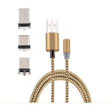 Onba Iphone Type-C Android 3  Yuvarlak Başlık Manyetik Şarj USB KABLOSU-(5775) - OB7926-5439