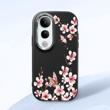 HONTINGA Vivo V50 Lite ile Uyumlu Kılıfı Kamera Korumalı Düşüme Önleyici Basitlik Siyah Yumuşak Silikon Telefon Kılıfı Dal Desenli K4-0044