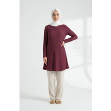 Sefa Merve Buble Kumaş Rahat Kesim Tunik 0506-02 Mürdüm