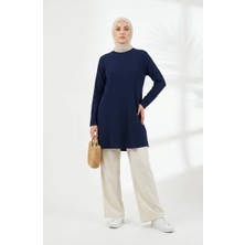 Sefa Merve Buble Kumaş Rahat Kesim Tunik 0506-06 Lacivert