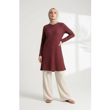 Sefa Merve Buble Kumaş Rahat Kesim Tunik 0506-01 Bordo