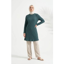 Sefa Merve Buble Kumaş Rahat Kesim Tunik 0506-04 Petrol